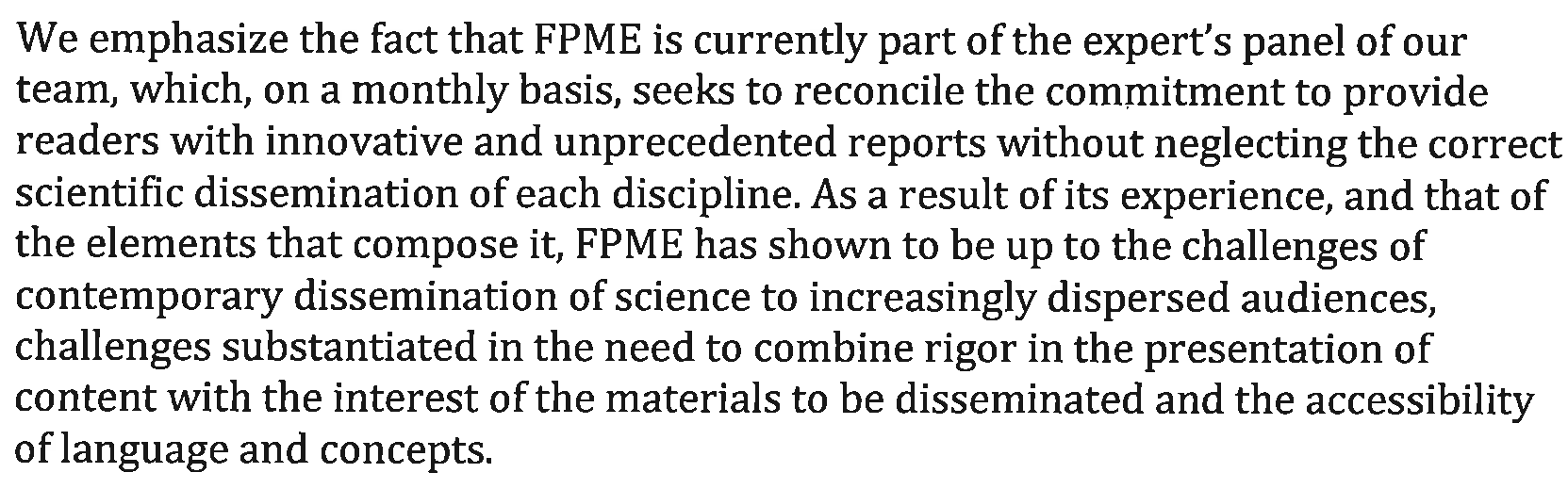 Trecho declaração em Inglês sobre parceria NG e FPME